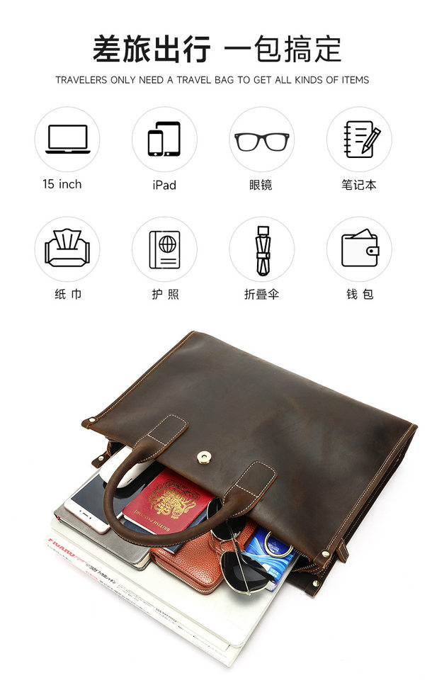 Túi công văn da bò thật Marante 39,5×8×28,5 cm đựng laptop 14 inch — Cà phê, Cà phê đậm chi tiết 17
