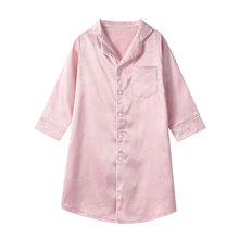 外贸原单女童睡裙长袖春秋季冰丝绸儿童家居裙亲子装母女衬衫睡裙