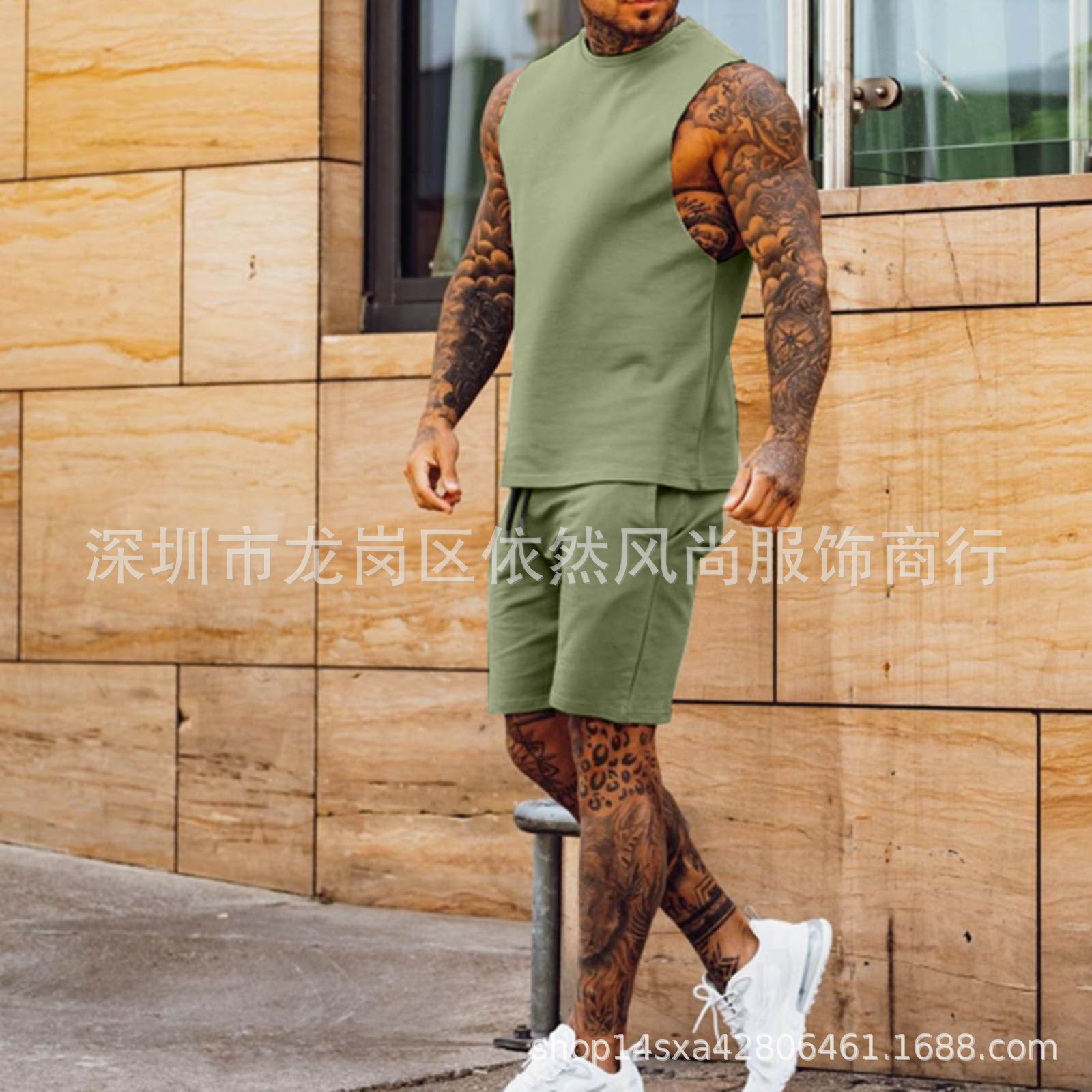 Comercio exterior Amazon nuevo traje deportivo de ocio de los hombres europeos y americanos chaleco deportivo pantalones recortados conjunto de dos piezas populares