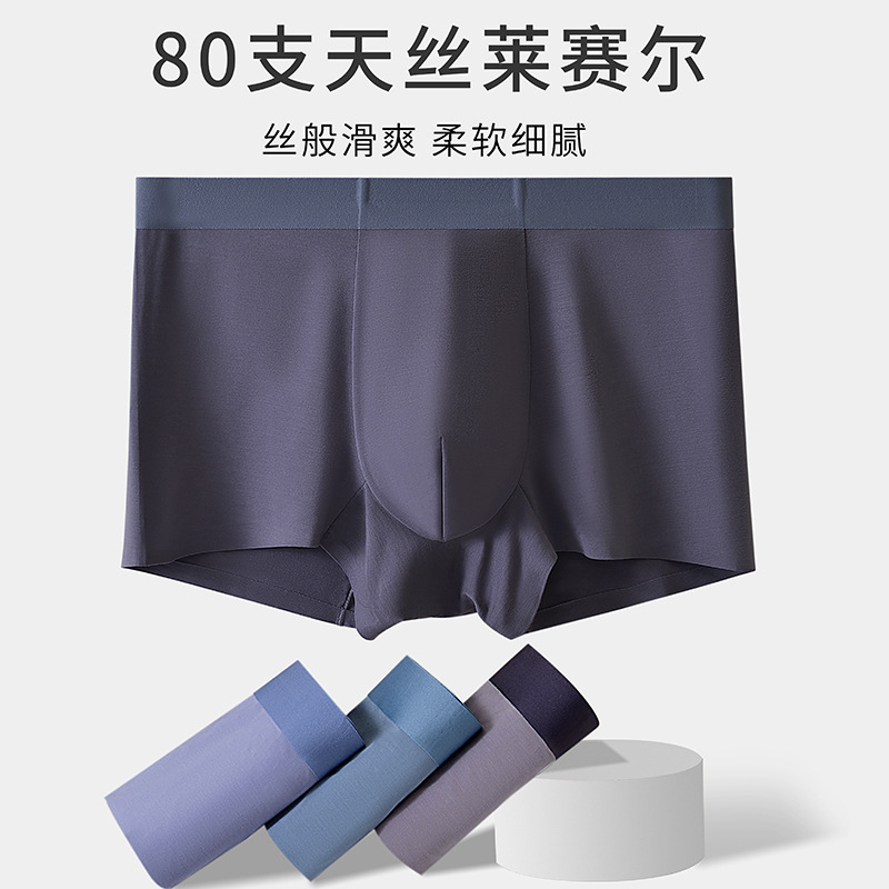 80 Count Tencel Lyocell Seamless Underwear for Men 5A Mulberry Silk Antibacterial Breathable Comfortable Shorts Wholesale Dropshipping