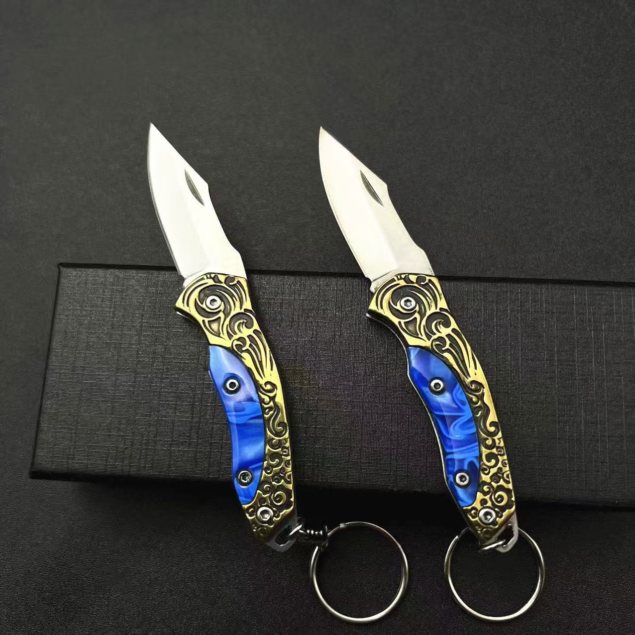 黄铜迷你折刀钥匙扣挂件水果刀户外防身刀拆快递开箱小刀随身锋利