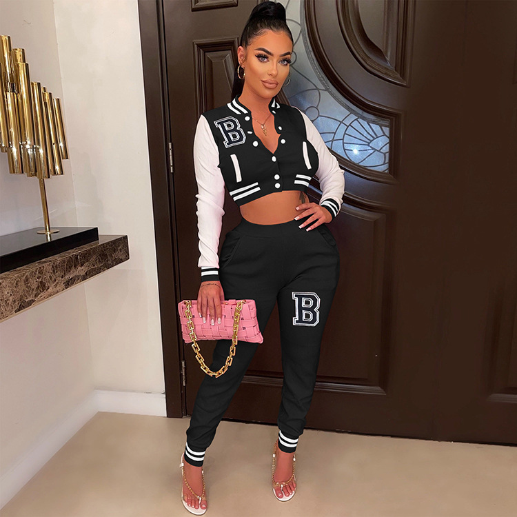 Moterų kelnės baseball uniformos kostiumas su raidėmis sportinis_voghion.com