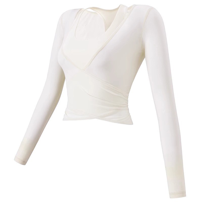 Cross-border high-grade yoga clothes top women's elegant long-sleeved two-piece sportswear with chest pad suit spring and summer New