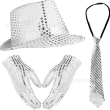 DISCO舞台表演亮片帽子领带手套套装批发迈克尔杰克逊装扮配饰