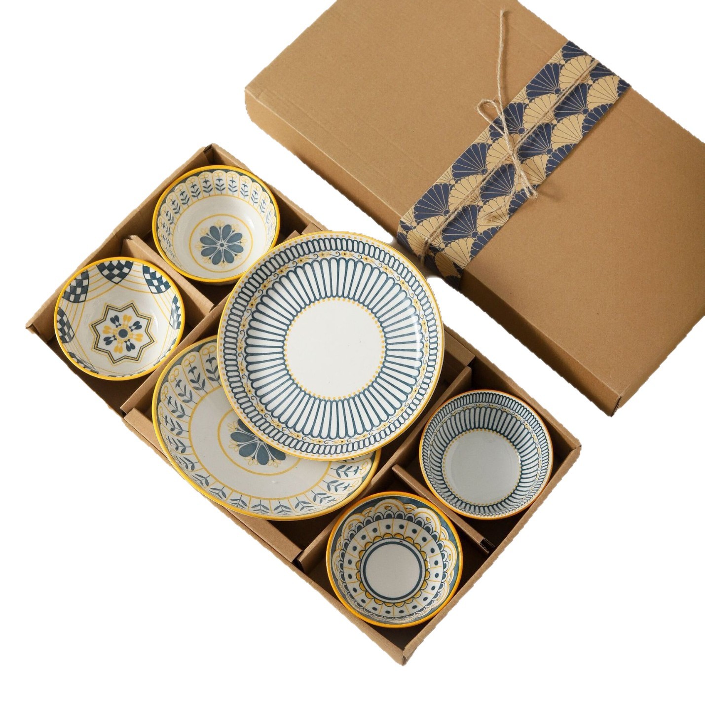 Conjunto de platos de cerámica de alto valor de estilo japonés esmaltado Bohemia reubicación regalos de eventos de la compañía