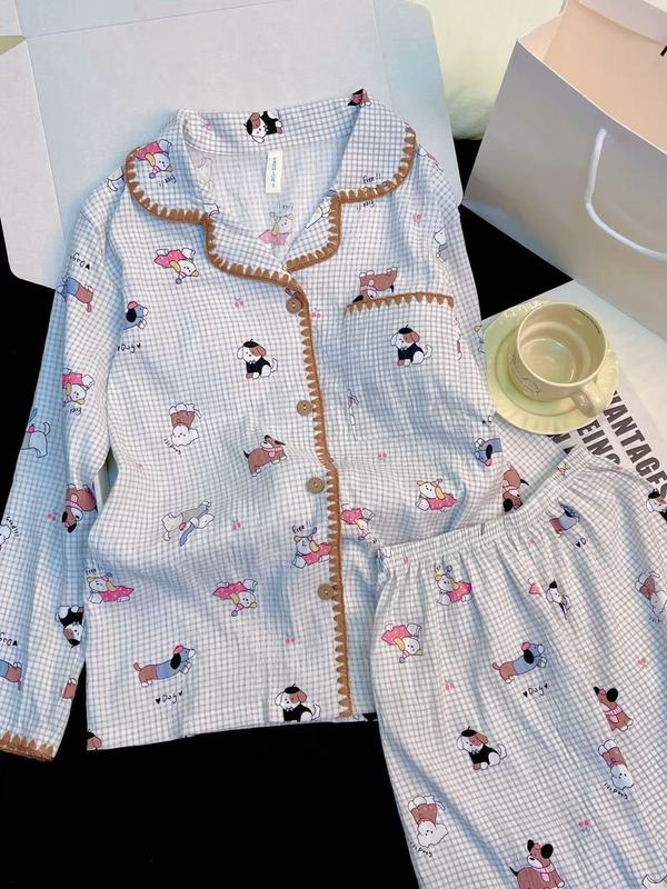 春秋睡衣女款带胸垫居家长袖云朵棉可爱大码女士家居服高级感套装|undefined