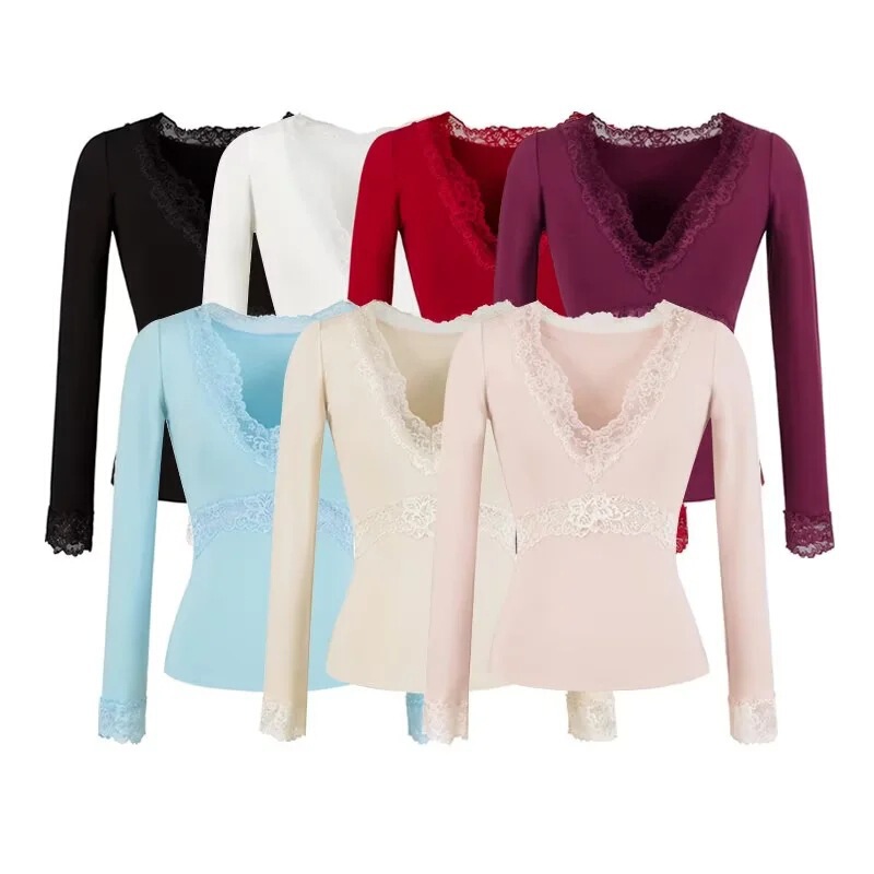 Pure Desire V-Neck Lace Trim Long-Sleeve T-Shirt for Women 2026 Spring and Autumn Season, Waist-Cinching Slim-Fit Sexy Base Shirt Inner Top Pure Desire V-Neck Lace Trim Long-Sleeve T-Shirt for Women 2026 Spring and Autumn Season, Waist-Cinching Slim-Fit Sexy Base Shirt Inner Top