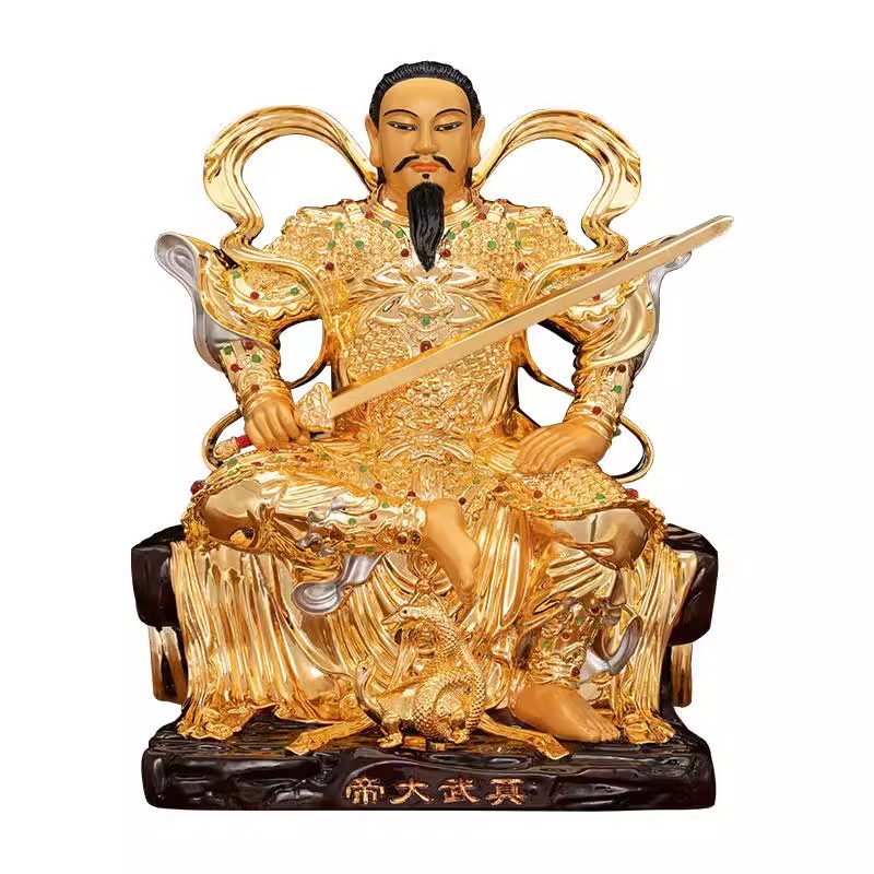 Brass Pure Copper with Gold True Wu Emperor Statues Xuantian God Xuanwu Emperor Dang Demon Patriarch for Ornaments