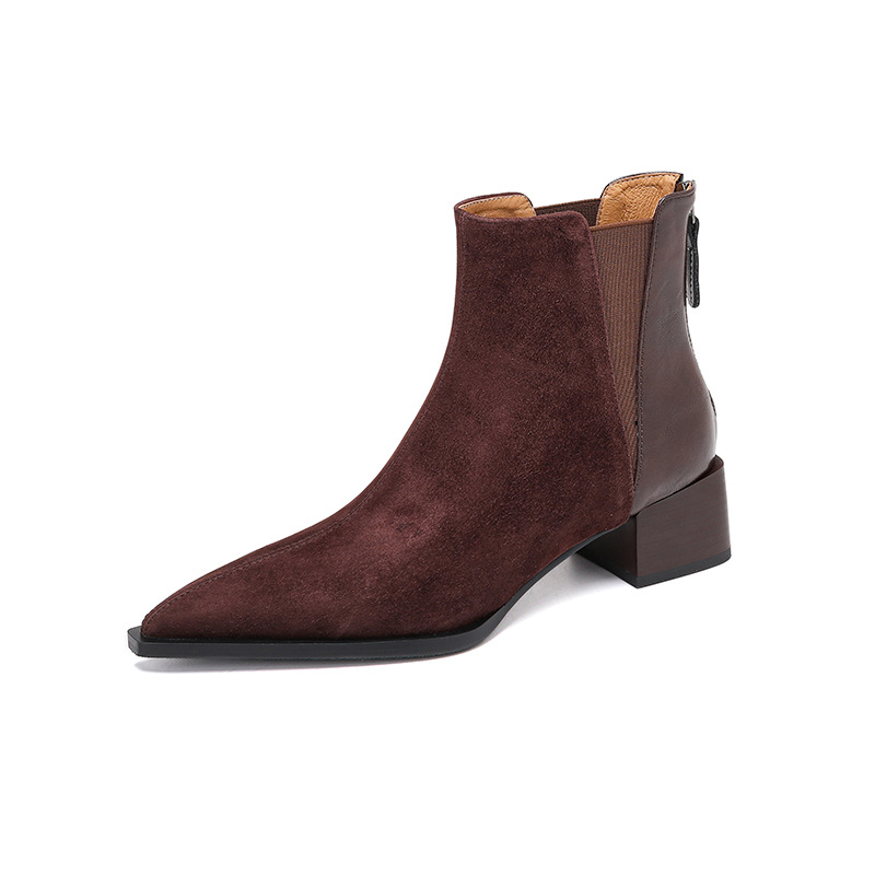 ちょ CHIKO Chetanzi Pointy Toe Block Heels Ankle Boots
