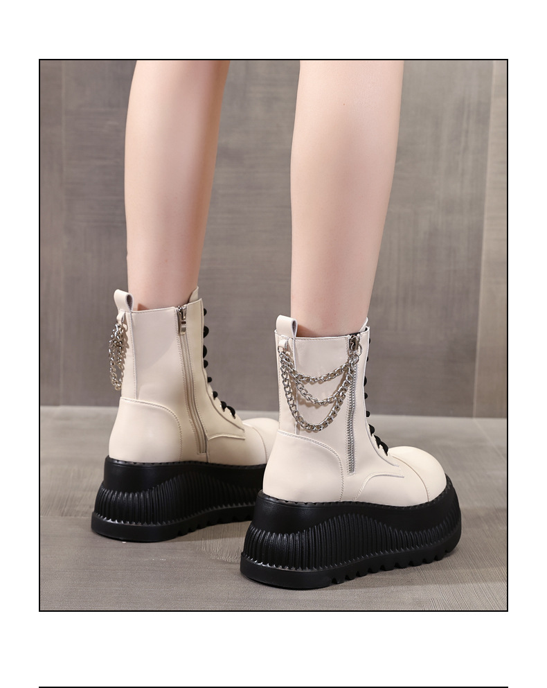 Boot Martin nữ cổ thấp đế dày tăng chiều cao, đế bánh xốp mềm — Màu be chi tiết 14