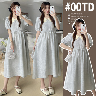 Real shot spot 2024 summer Korean retro loose tether doll collar long dress