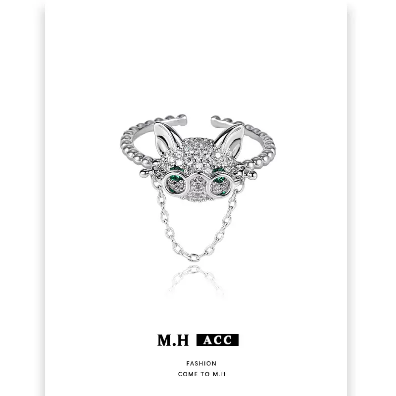 新款眼镜小猫戒指女时尚精致高级感指环气质小众独特设计感食指戒