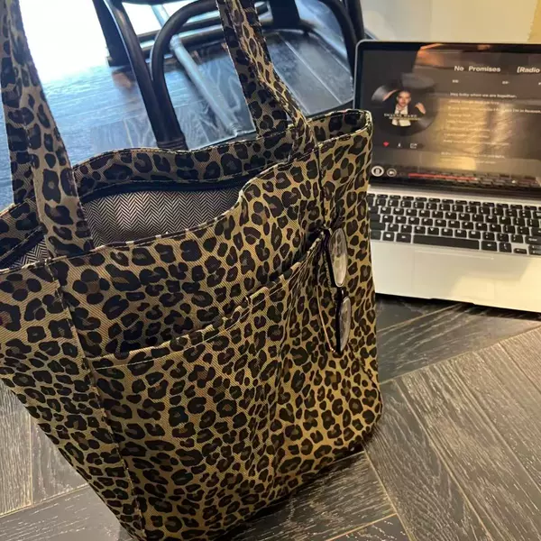 Korean Retro Leopard Print Canvas Bag for Women 2025 New Autumn and Winter Large Capacity Shoulder Tote Bag Multi-Flap Pocket Pants Commuter Bag