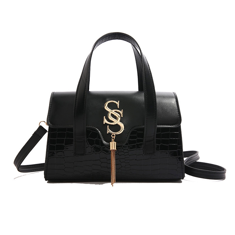 Bolso de borla con letras con patrón de cocodrilo de nicho 2024 nueva costura de moda estilo occidental simple y elegante bolso de hombro femenino