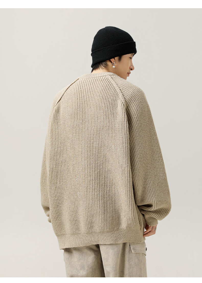 Monochrome 3d Shoulder Texture Men's Round Neck Knitted Sweater_voghion.com