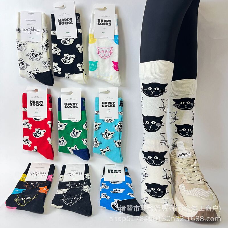 HappySocks foreign trade women's socks in the tube cartoon cotton socks wholesale animal cute ins tide brand shark pants