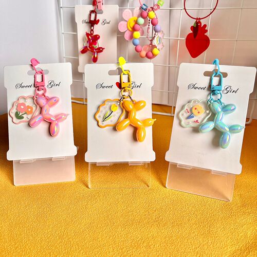 Cross-border color electroplated balloon dog DIY keychain cute bubble dog pendant finished mobile phone bag accessories