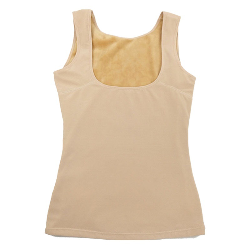 Soporte de pecho cuello bajo chaleco térmico de invierno de las mujeres forrada de lana engrosada ropa interior de enfermería Camiseta ajustada Top Delgado
