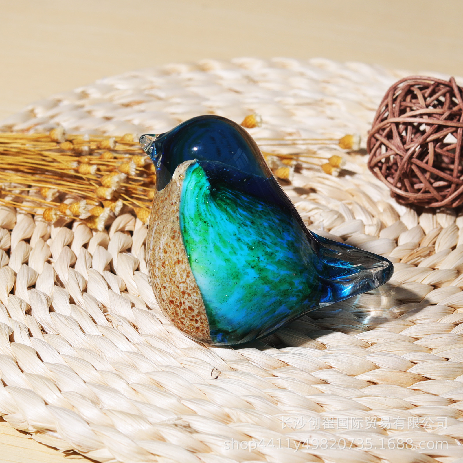 Nórdico creativo verde hecho a mano esmalte de color decoración de aves artesanías hogar Kingfisher decoraciones de escritorio de suministro transfronterizo