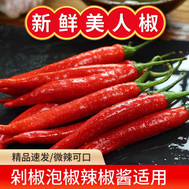 农家现摘5斤美人椒新鲜红辣椒微辣辣椒海花红二荆条泡椒剁辣椒酱