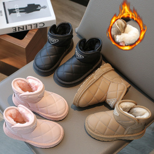 Children's snow boots 2023 Winter new boys' fashion brand waterproof cotton shoes fleece-lined thick cotton girls' warm shoes