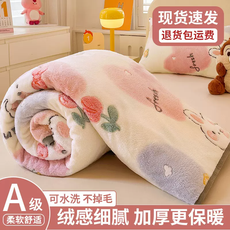 2025冬季毛绒牛奶珊瑚法兰绒毯单件床单加绒防滑毛毯宿舍加厚被单