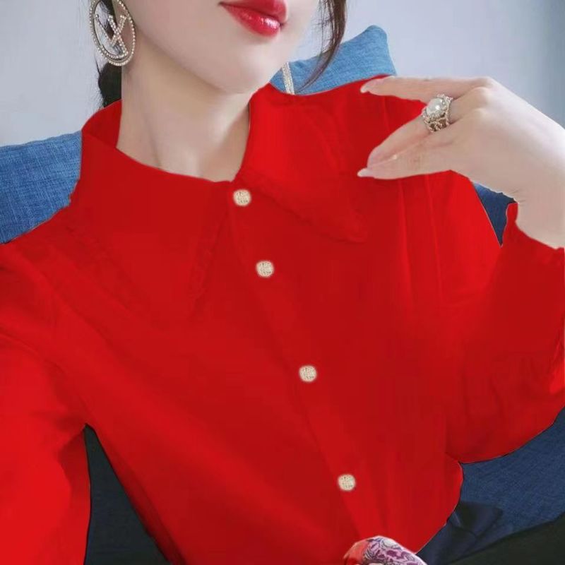 衬衫女娃娃领减龄衫2025新款春秋白色衬衫小众设计感遮肚子小衫|undefined