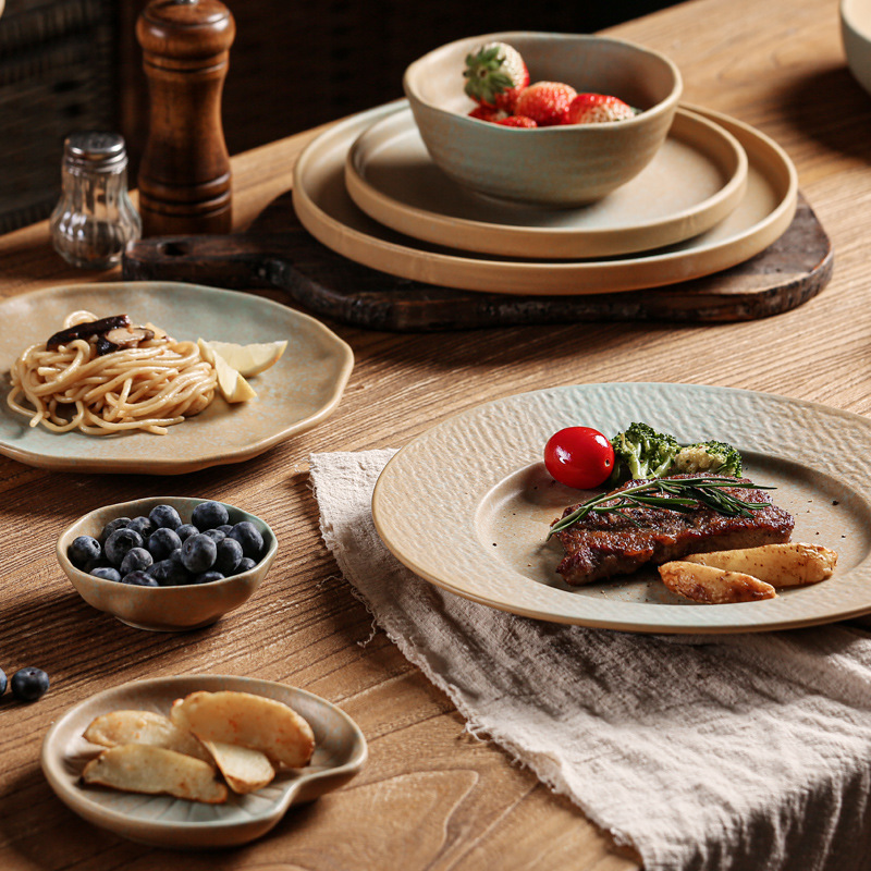 Vintage Japanese Style Ceramic Dishes and Dishes Tableware suit Combination High Color Value Restaurant Household Steak Dishes and Dishes Soup Bowl