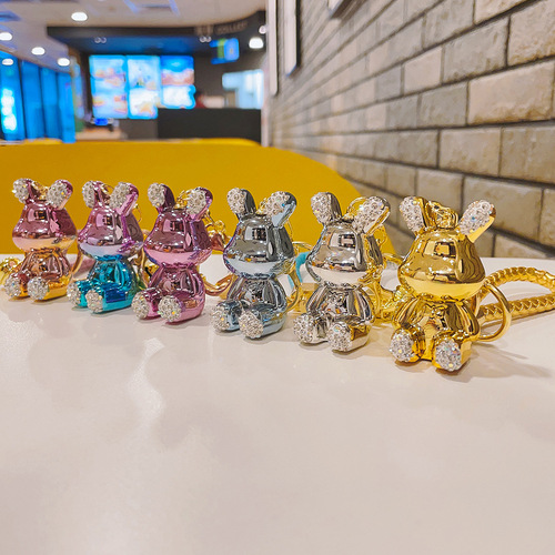 Exquisite metallic doll electroplated dot diamond BV braided rope bow tie rabbit keychain women's bag pendant gift wholesale