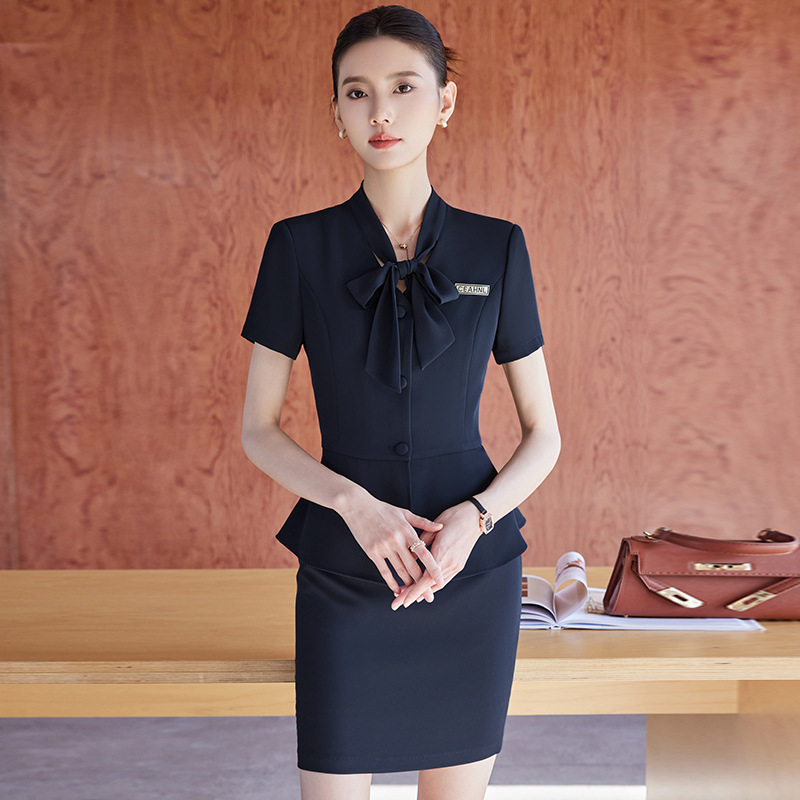Short-Sleeved Suit for Women 2025 Summer New Elegant Professional Suit Skirt Hotel Front Desk Reception Work Clothes