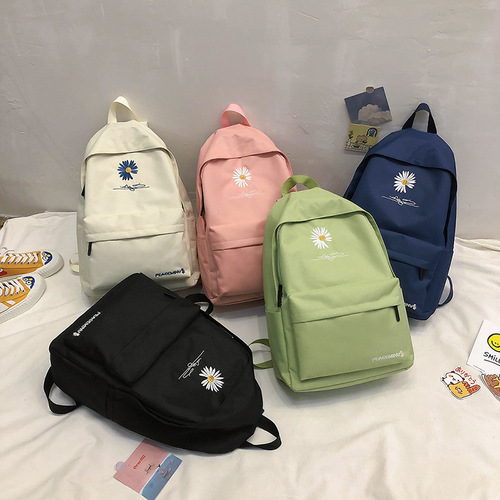  New Student Backpack Korean Style Daisy Double Shoulder Bag Versatile Large Capacity Korean Travel Backpack Night Market Supply