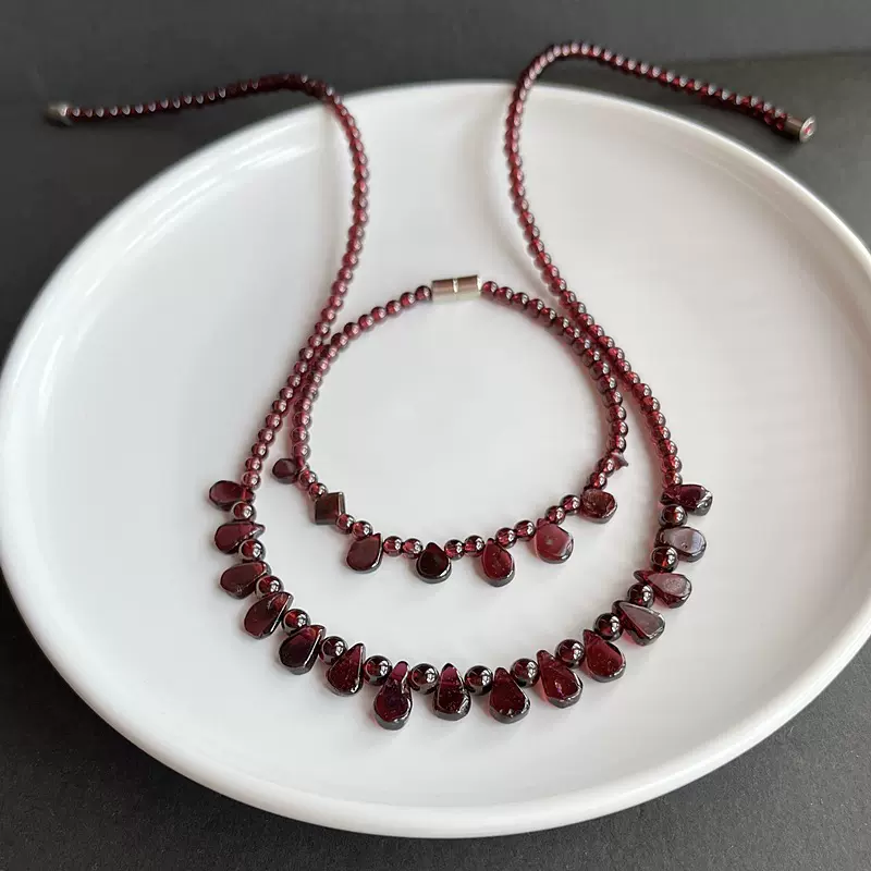 原石石榴石手链公主项链套装石榴石搭配滴水型水晶礼品送闺蜜厂家