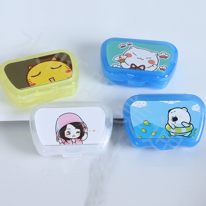 Cartoon Handheld Double Contact Lens Case, Small Mirror, Random Pattern, 0.03 kg