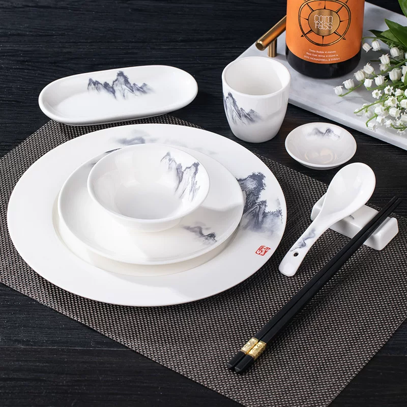 Sansui, ceramic tableware for hotel, set, Chinese style, 3 piece set