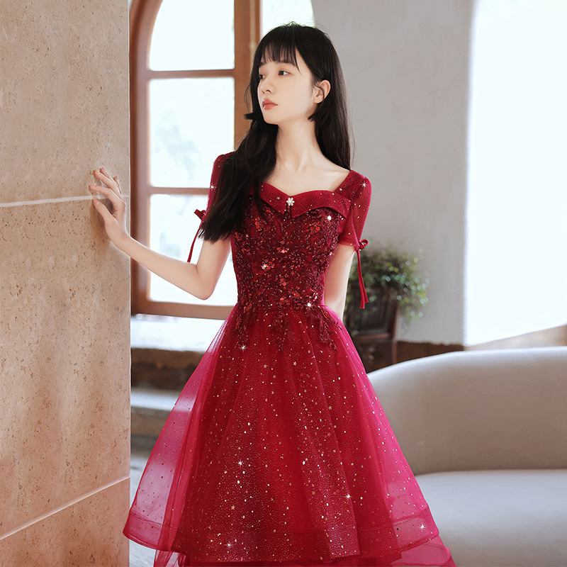 Maternity Toast Dress for Brides 2026 New Style Burgundy Wedding Dress Engagement Dress Casual Wedding Gown Small Evening Dress for Women