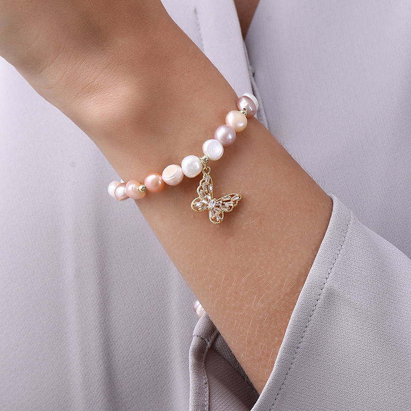 Fashion Butterfly Pearl Inlay Zircon Bracelets 1 Piece