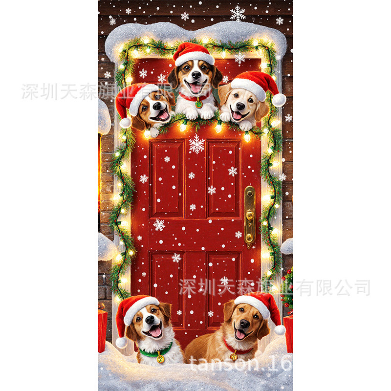 跨境新款亚马逊圣诞节门盖旗精致礼盒姜饼屋门口装饰帜雪人圣诞树|undefined