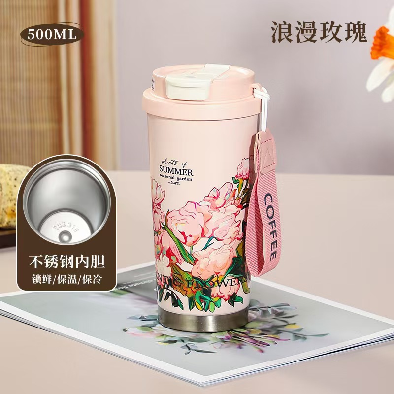 Taza de café multicolor de venta caliente Taza de aislamiento térmico de acero inoxidable portátil para salir taza de agua de paja nueva taza de bebida directa de alto valor nominal