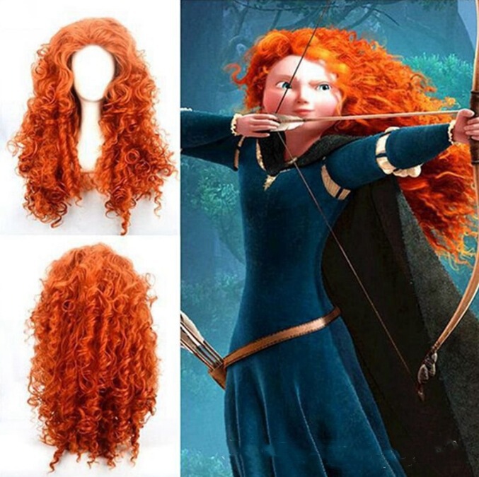 Brave∕Merida Brave Princess Cosplay Anime Wig Bright Orange Long Curly Hair Set