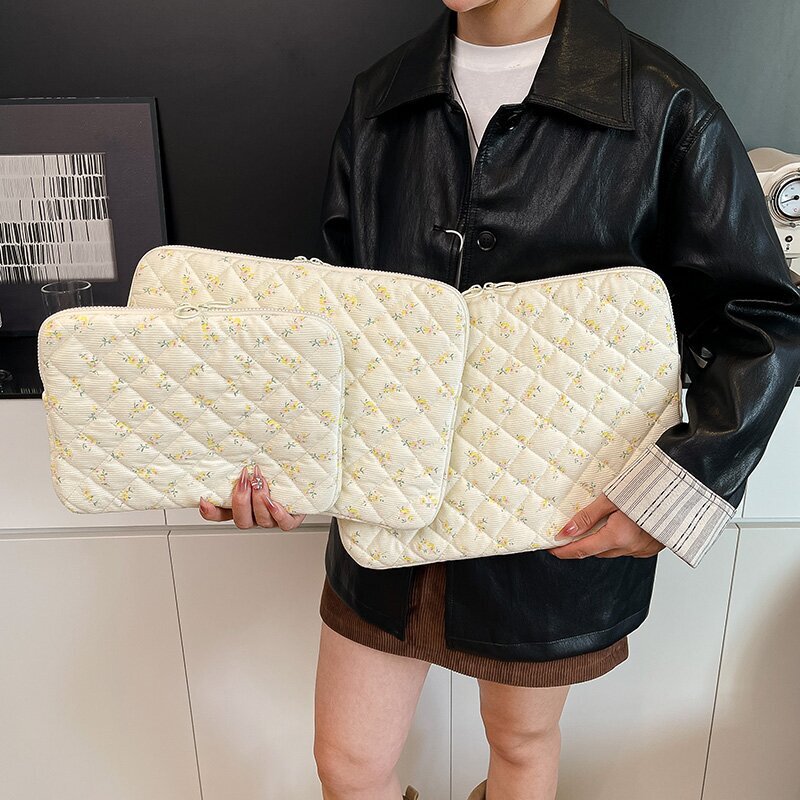 Korean Style New Corduroy Floral 13inch Laptop Bag iPad Storage Bag Tablet Bag 15 Inner Sleeve Bag