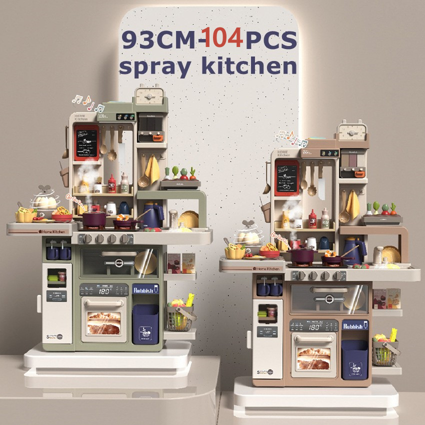 Comercio exterior niños 93cm simulación spray cocina vajilla traje de sonido y luz humo agua juego juguetes casa
