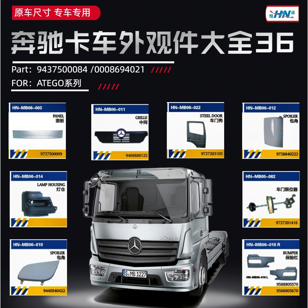 Aplicable para camiones Mercedes-Benz ATEGO accesorios de mantenimiento de apariencia puerta / red / ángulo / compartimento de luz / parachoques