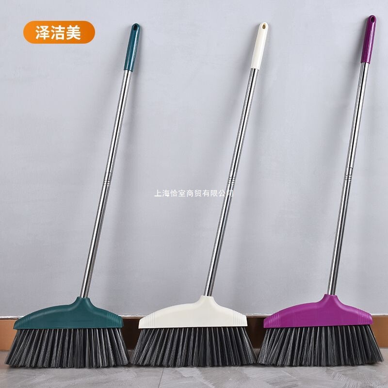 Household Soft Bristle Single Broom with Long Handle, Non-Stick Extended Dual-Purpose Broom and Dustpan Set for Living Room and Bathroom
