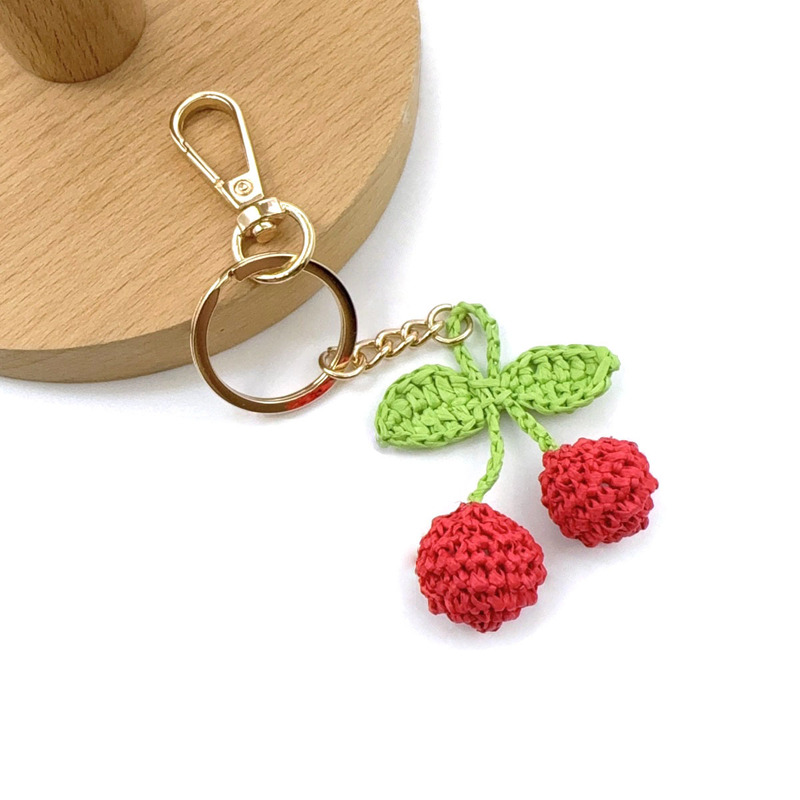 Creative Handmade Raffia Woven Cherry Pendant Fruit Style Cute Bag Key Car DIY Small Accessories