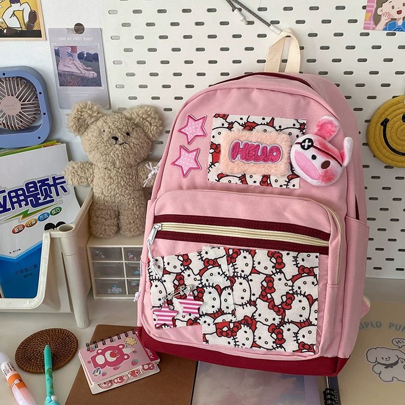 Рюкзак Hello Kitty розовый мультяшный школьный рюкзак, легкая сумка через плечо для учёбы, 15×6×20 см