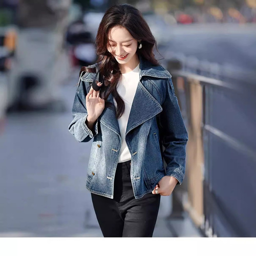 Casual fashion coat spring and autumn new windbreaker short lapel denim coat