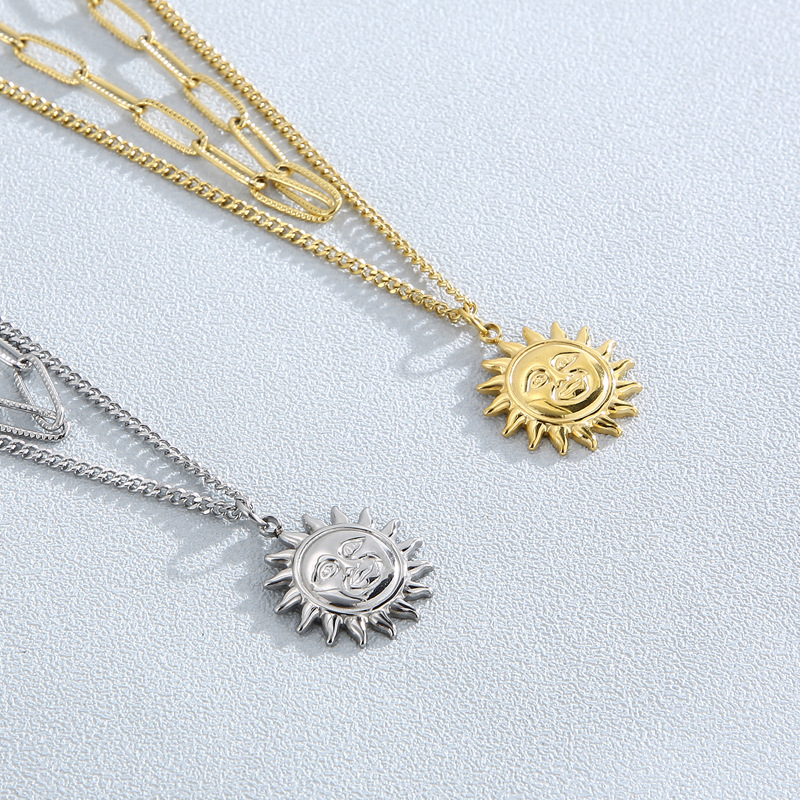 304 Stainless Steel Chain Material PVD Coated 18K Gold Plated Sun Titanium Steel Fashion Waterproof Non Tarnish 304 Stainless Steel Necklace