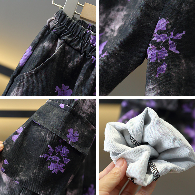 5980 traje de otoño para niños 2024 nuevo estilo primavera y otoño ropa de trabajo de aire occidental para niños de dos piezas chaqueta de teñido anudado para niños marea