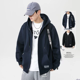 秋季连帽拉链开衫卫衣男上衣加绒加厚潮牌青少年运动休闲美式外套