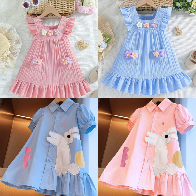 children's dress cute girl's short sleeved dress kids clothi|undefined